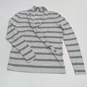 Loft Outlet Wrap Sweater Cardigan Grey & White Stripes Long Sleeves, Size SP